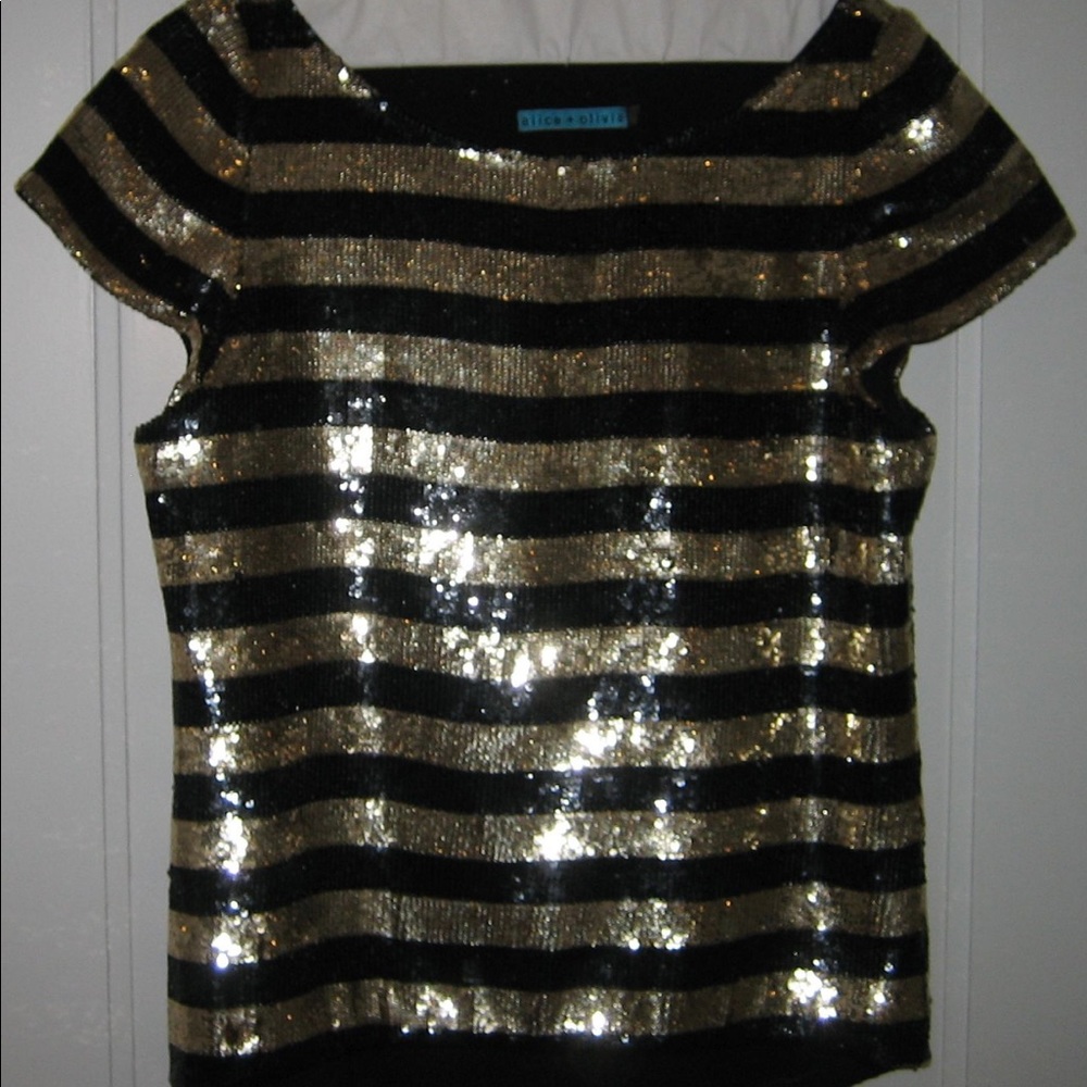 ALICE & OLIVIA Silk and Sequin Top